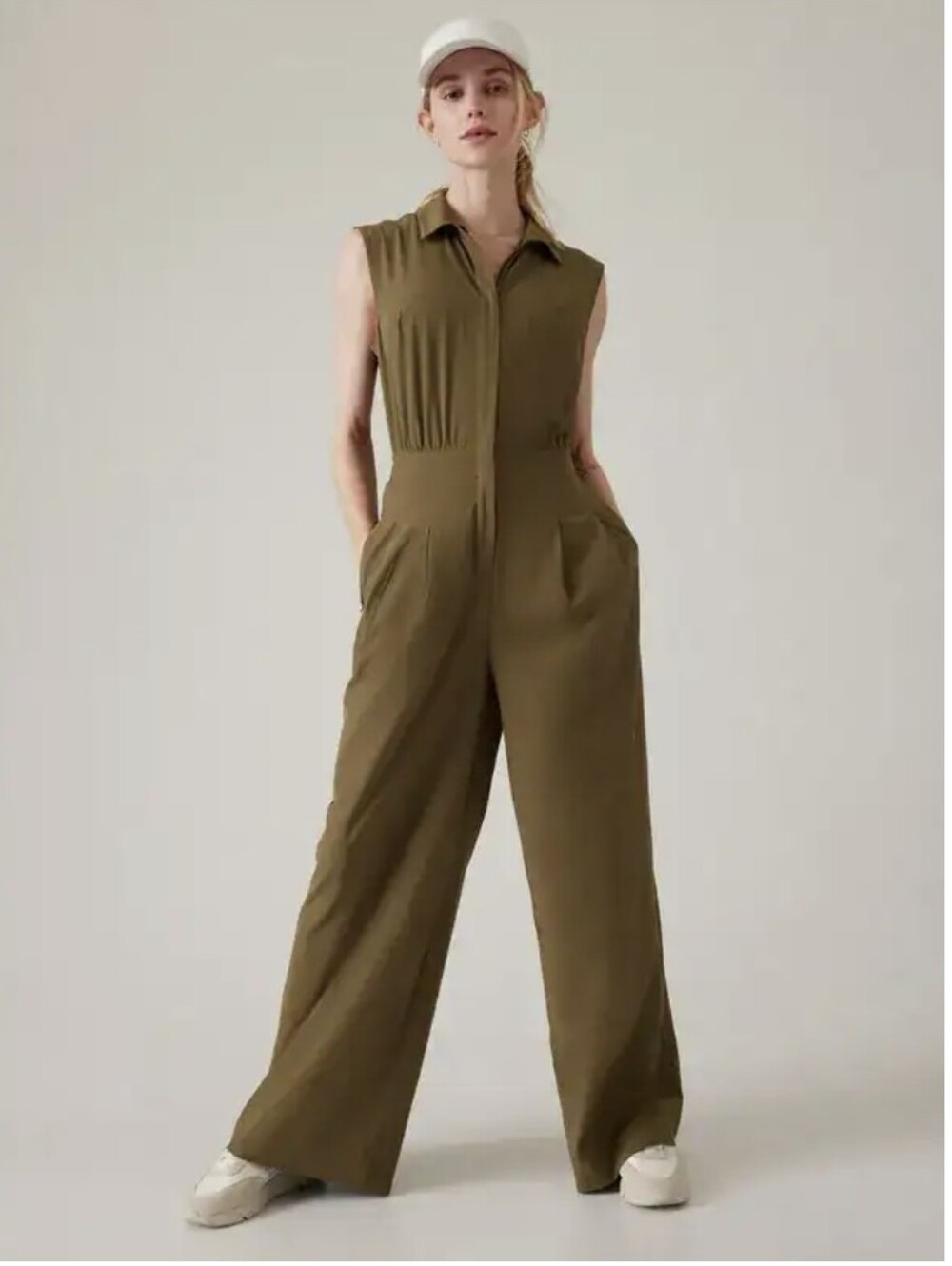 Athleta Brooklyn Heights Wide Leg Jumpsuit. Color Acacia Olive. Size 14